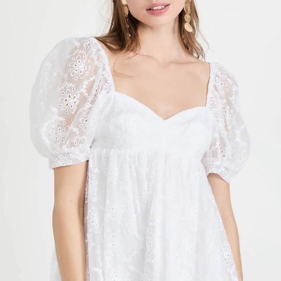 Amanda Uprichard Candia White Eyelet Lace Puff Sleeve Dress in Sugar Embroidery - Picture 3 of 11
